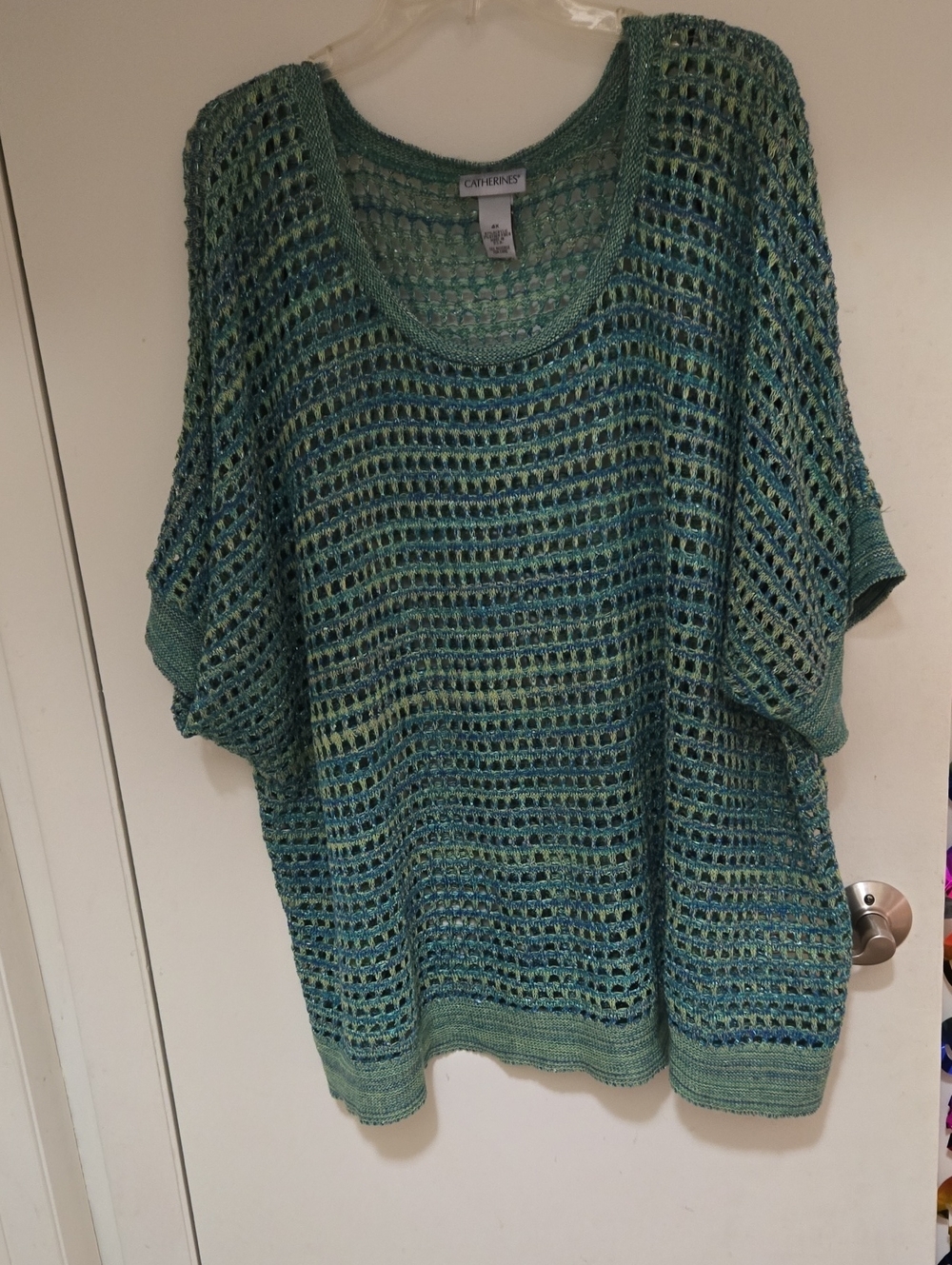 Catherines Teal Green Crochet Scoop-Neck Sweater